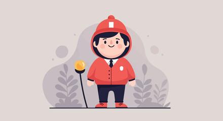 A cartoon character in a red uniform and hat stands holding a light © Vera