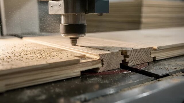 Medium shot of precision milling wood siding with shiplap profile showcasing smooth interlocking edges and textured grain on cladding boards for modern building facades.