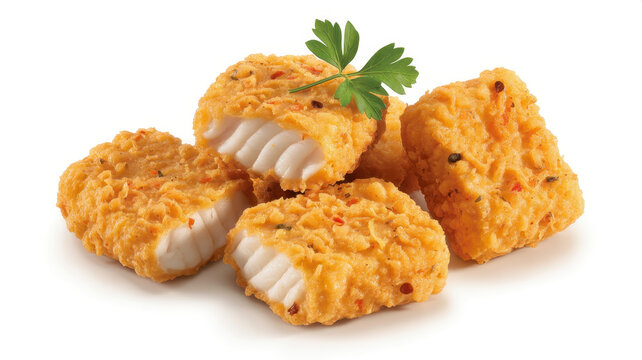 Breaded and fried fish nuggets with parsley