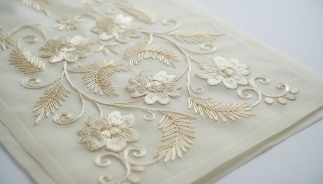 Intricate floral embroidery detail on sheer fabric showcasing traditional filipino barong tagalog craftsmanship