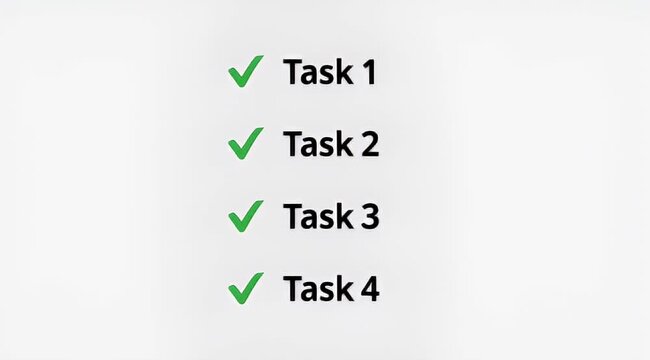 Completed task list with green check marks on a plain white background