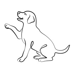 Obraz premium Linear image of a cheerful puppy. The dog jumps while standing on its hind legs. Stylized image of a happy doggy drawn with lines. A dog is a friend to humans