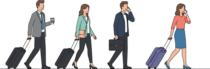 Modern illustration collection of diverse primary school students in colorful casual clothes and uniforms carrying school bags