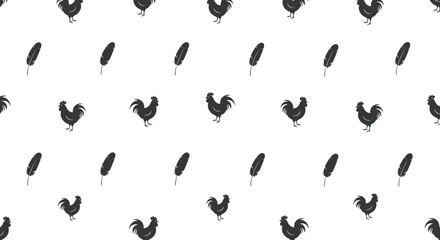 Rooster and feather seamless pattern design © mboku