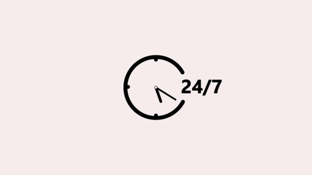 24/7 availability symbol animated clock with continuous operation concept for business services desi