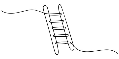 One continuous line drawing of a folding ladder. simple linear style Doodle vector illustration Editable stroke, one line art Fire Ladder vector illustration. line art, one continuous line, simple © DESIGN LINE