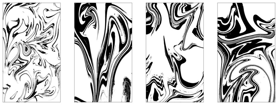 Set Ink texture of 4 watercolor hand drawn artistic marbling invitation, traditional Turkish ebru illustration. Stone or rock bundle, collection.