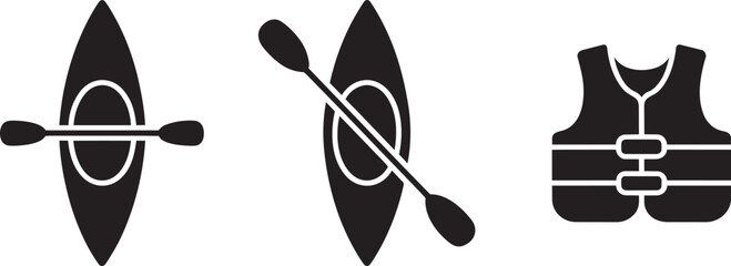 Kayaking and safety equipment icons for water sport and boating adventure