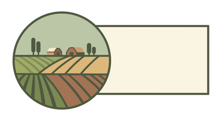 Farm landscape vector illustration with rural barns and fields. © Mangnu