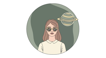 Stylish Woman with Sunglasses and Saturn Planet Illustration © Mangnu