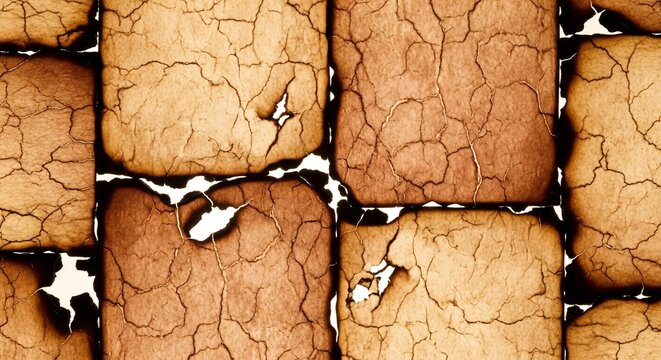 Close-up Macro Shot of Deliciously Baked Square Biscuits with Cracked Texture.