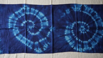 Fototapeta premium Deep blue hand-dyed indigo fabric with swirling shibori patterns