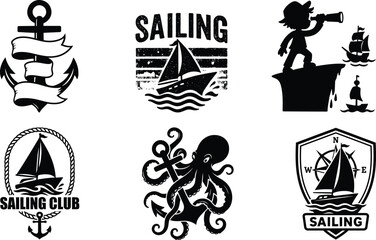 Naklejka premium Professional sailing silhouette bundle set with elegant sailboats great for ocean inspired crafts sublimation designs and coastal artwork