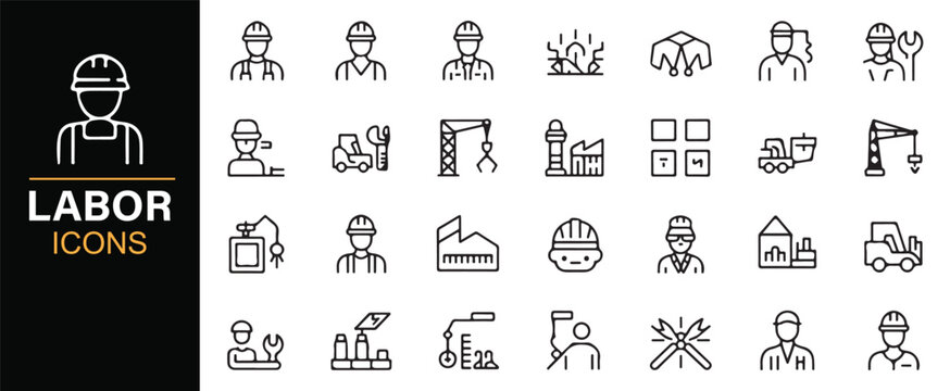 Factory worker and technician minimal line icon pack