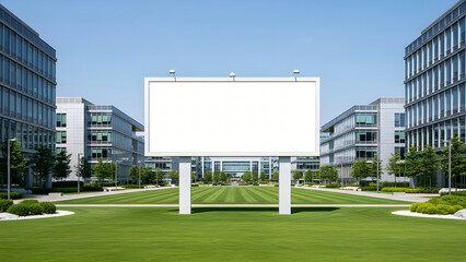 Obraz premium Blank billboard mockup in a sunny green park with clear blue sky