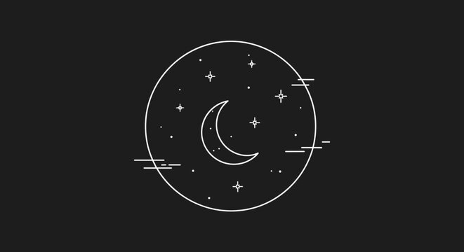 White Crescent Moon Stars Circle.