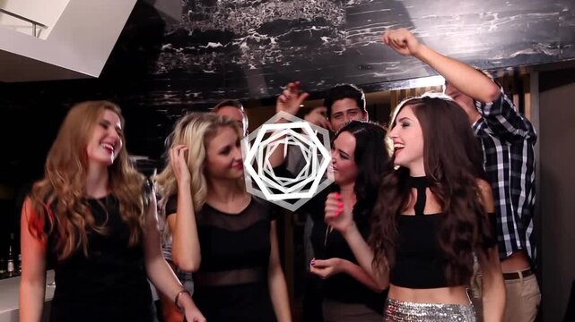 Animation of shapes over diverse friends dancing