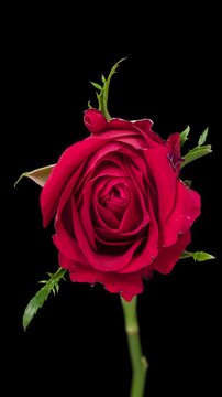Time lapse wilting red Rose flower close-up, isolated on pure black background.