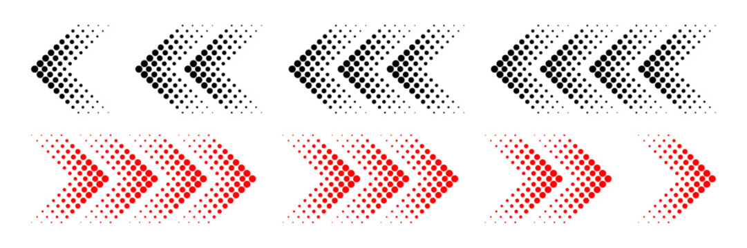 Halftone moving arrow representing speed, acceleration, fast vector illustration