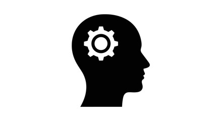Human Head Silhouette with Gear Inside Representing Thinking, Brainstorming, and Problem Solving on Isolated White Background