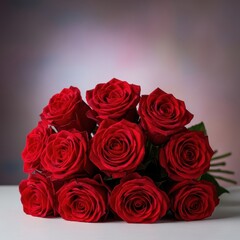 Naklejka premium A lavish bouquet of deep crimson roses presented as the ultimate symbol of passionate romance and timeless devotion on Valentine's Day, romance, affection, rose