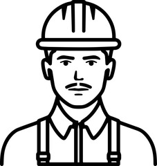 Obraz premium Hand Drawn a man Construction Worker Black and White Avatar Illustration in Minimal Line Art Style Design