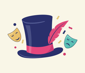 Theater Top Hat with Comedy and Tragedy Drama Masks