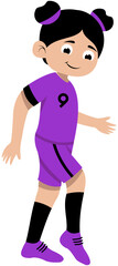 Fototapeta premium Double Bun Girl Dribbling with the Top of the Foot Soccer Technique Step 2 Without Ball Illustration. Editable Color Vector