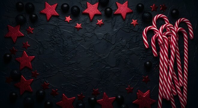 Labor day celebration with candy canes and red stars on dark background