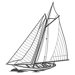 Black and white sailing cruiser boat with two sails © murad