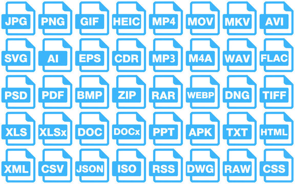 set file format extension file type icon sheet