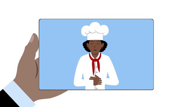 Tablet With Black Female Chef Animation Video 4K suitable for your project needs