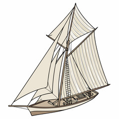 Vintage sailing cruiser boat with beige sails sailboat © murad