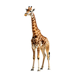 Naklejka premium Giraffe with patterned coat standing tall on a white background