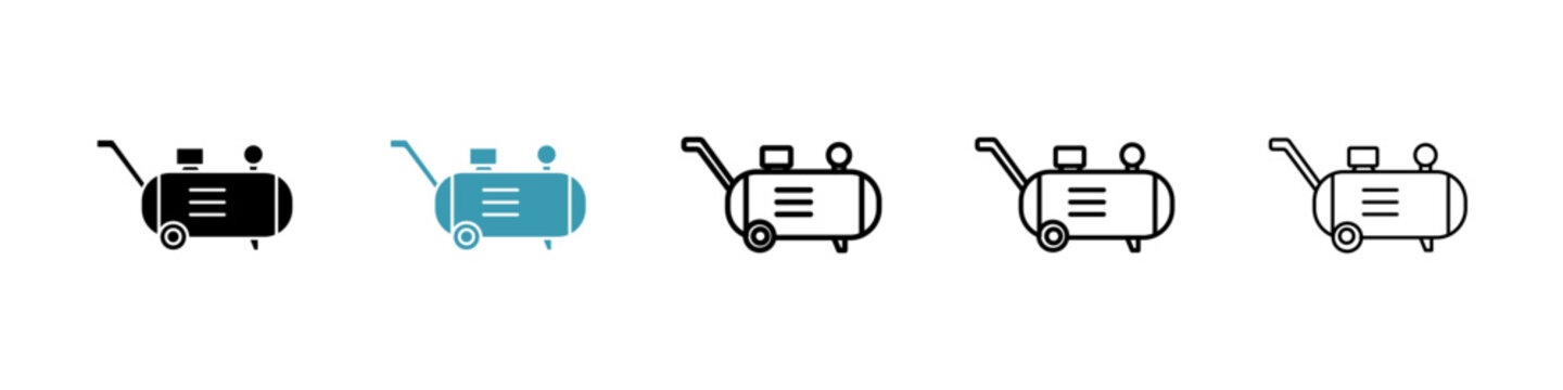 Compressor icons collection in black and blue colors