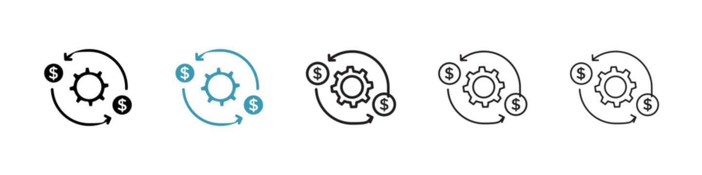 Costs optimization icons collection in black and blue colors