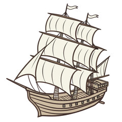 Vintage sailing ship with three masts and white sails © Mia1000