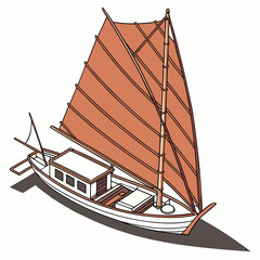 White sailboat with brown sail and cabin white boat © Mia1000