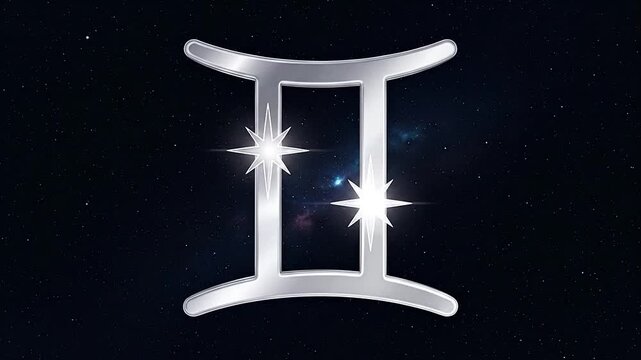 Gemini Zodiac Sign Symbol with Shining Stars.