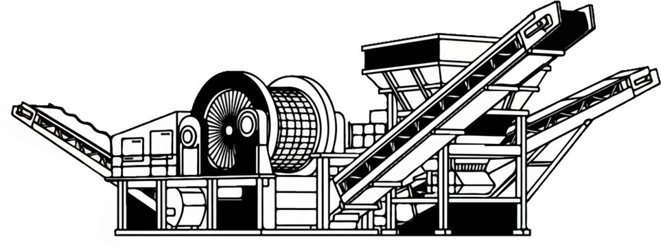 Industrial rock crusher with conveyor belts and hopper for material processing
