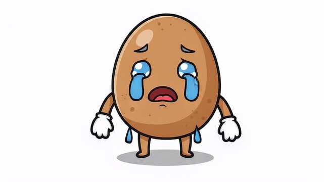 Cartoon-style illustration of a potato character with a sad expression and tears