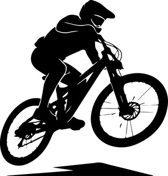 Vector silhouette of mountain biker in mid-air
