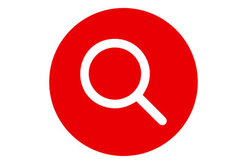 White Magnifying Glass Search Icon on Dark Circular Red Background, Minimal Zoom Symbol for Web Browser, Mobile App UI and Digital Interface Design