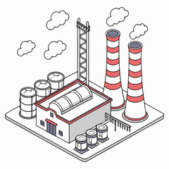 Naklejka premium Isometric view of industrial zone with factory building and smokestacks