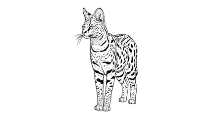 Serval Cat Sketch: A detailed, monochrome sketch showcases the elegance of a serval cat, highlighting its distinctive spotted coat and upright posture. A testament to nature's artistry. © Murshida