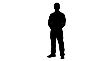A full-body silhouette of a man standing upright against a clean white background. © Maulana