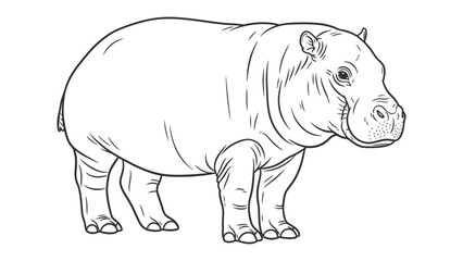 Fototapeta premium Hippopotamus Illustration: A detailed line drawing of a hippopotamus, showcasing its massive size and unique features.