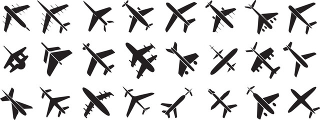 airplane icon set black silhouettes collection © AIcon Star