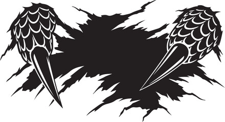Two alien insect heads emerging from a torn rip in black space graphic illustration © Natural vibes