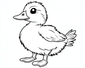 Fototapeta premium Adorable Vector Outline of a Cute Duckling, Baby Bird Illustration, Charming Farm Animal Design